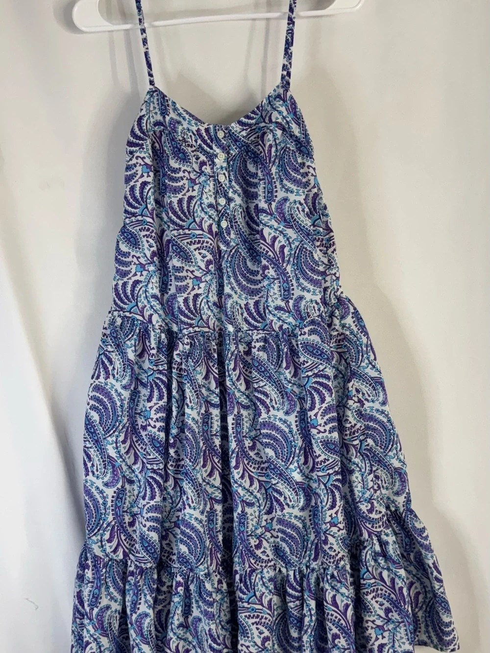 J. Crew Blue Paisley Tiered Midi Dress with Spaghetti Straps